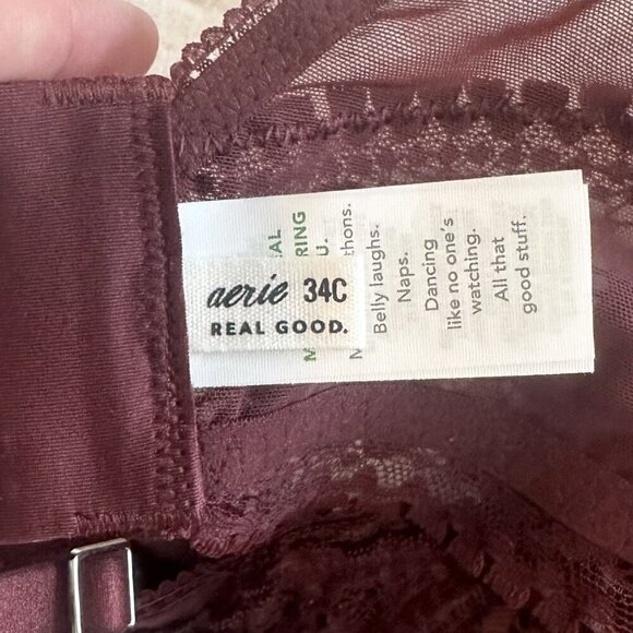 NWT Aerie Maroon Real Power Wireless Push Up Joy Convertible Lace Bra - 34C - Picture 4 of 10